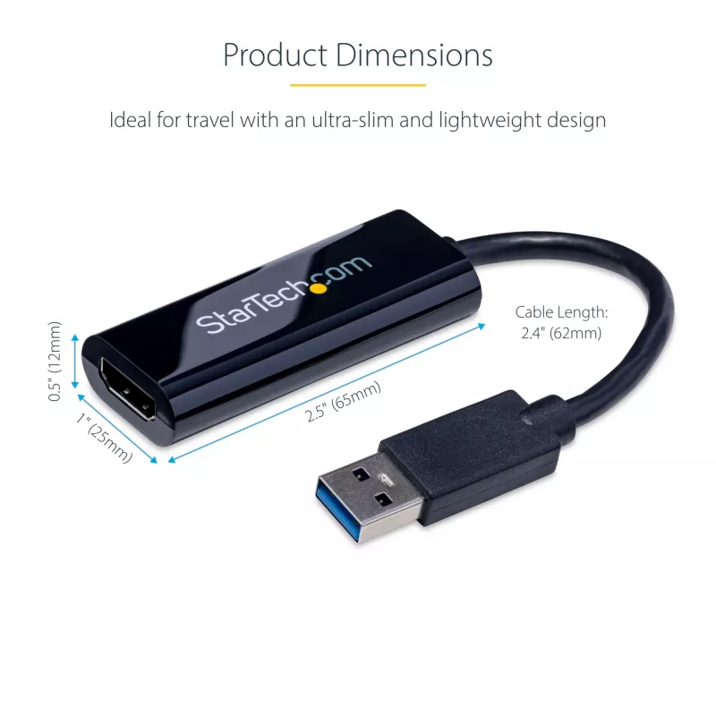 StarTech.com USB 3.0–HDMI adapteris, USB–HDMI monitora pārveidotājs operētājsistēmai Windows, 1080p (netiek atbalstītas macOS/ChromeOS/Linux) – TAA