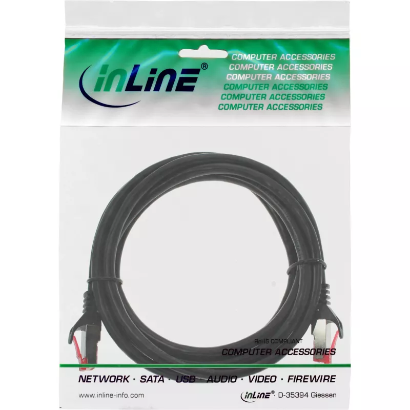 InLine komutācijas kabelis S/FTP PiMF Cat.6 250MHz PVC copper Melns 3m