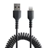 StarTech.com 50cm (20in) USB uz Lightning kabelis, MFi sertificēts, spirālveida iPhone uzlādes kabelis, melns, izturīgs TPE apvalks aramīda šķiedra, pastiprināts spirālveida Lightning kabelis