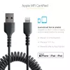 StarTech.com 50cm (20in) USB uz Lightning kabelis, MFi sertificēts, spirālveida iPhone uzlādes kabelis, melns, izturīgs TPE apvalks aramīda šķiedra, pastiprināts spirālveida Lightning kabelis