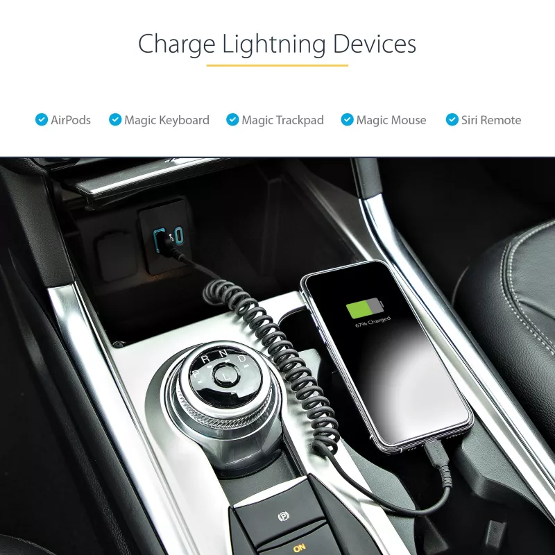 StarTech.com 50cm (20in) USB uz Lightning kabelis, MFi sertificēts, spirālveida iPhone uzlādes kabelis, melns, izturīgs TPE apvalks aramīda šķiedra, pastiprināts spirālveida Lightning kabelis