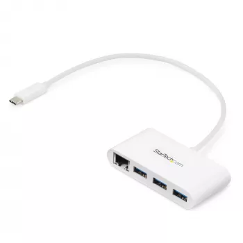 StarTech.com 3 portu USB-C rumbas ar Gigabit Ethernet - USB-C uz 3x USB-A - USB 3.0 rumbas - balta~3 portu USB-C rumbas ar Gigabit Ethernet - USB-C uz 3x USB-A - USB 3.0 rumbas - 5Gbps - balta