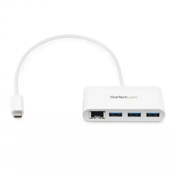 StarTech.com 3 portu USB-C rumbas ar Gigabit Ethernet - USB-C uz 3x USB-A - USB 3.0 rumbas - balta~3 portu USB-C rumbas ar Gigabit Ethernet - USB-C uz 3x USB-A - USB 3.0 rumbas - 5Gbps - balta