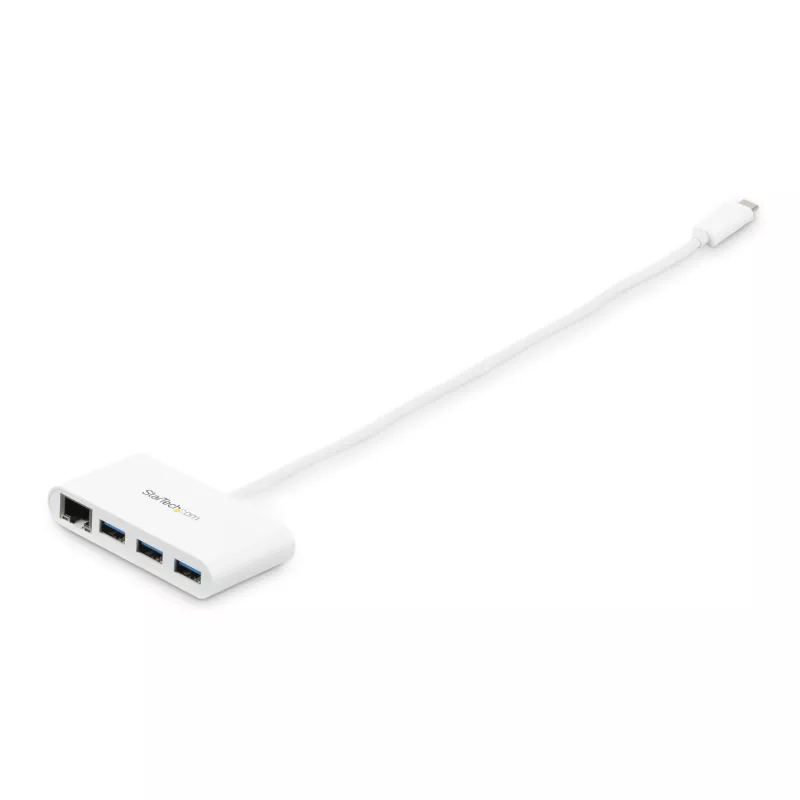 StarTech.com 3 portu USB-C rumbas ar Gigabit Ethernet - USB-C uz 3x USB-A - USB 3.0 rumbas - balta~3 portu USB-C rumbas ar Gigabit Ethernet - USB-C uz 3x USB-A - USB 3.0 rumbas - 5Gbps - balta