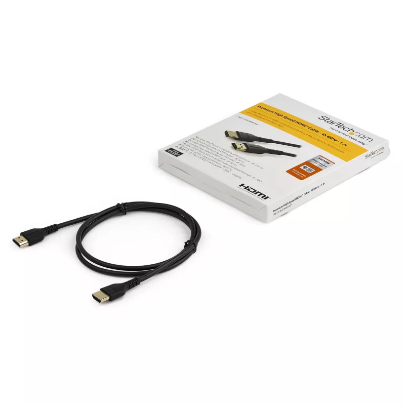 StarTech.com 3 pēdu (1 m) plāns HDMI 2.0 kabelis, elastīgs Premium sertificēts HDMI vads ar Ethernet, UHD 4K 60Hz HDR10, izturīgs aramīda šķiedras dizains ar TPE apvalku
