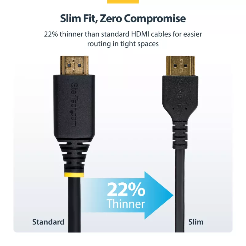 StarTech.com 3 pēdu (1 m) plāns HDMI 2.0 kabelis, elastīgs Premium sertificēts HDMI vads ar Ethernet, UHD 4K 60Hz HDR10, izturīgs aramīda šķiedras dizains ar TPE apvalku