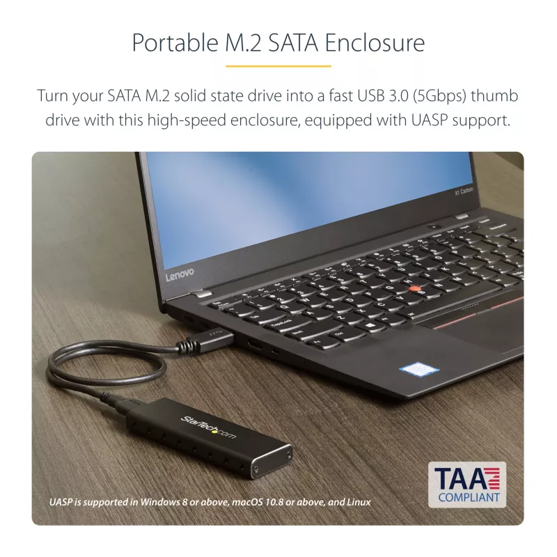 StarTech.com M.2 SSD korpuss M.2 SATA SSD diskiem - USB 3.0 (5 Gbps) ar UASP