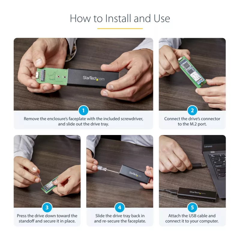 StarTech.com M.2 SSD korpuss M.2 SATA SSD diskiem - USB 3.0 (5 Gbps) ar UASP