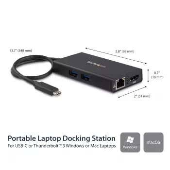 StarTech.com USB-C Multiport Adapter – USB-C ceļojumu pieslēgvieta ar 4K HDMI – 60 W Power Delivery caurlaide, GbE, 2 portu USB-A 3.0 centrmezgls – pārnēsājama mini USB Type-C dokstacija klēpjdatoram