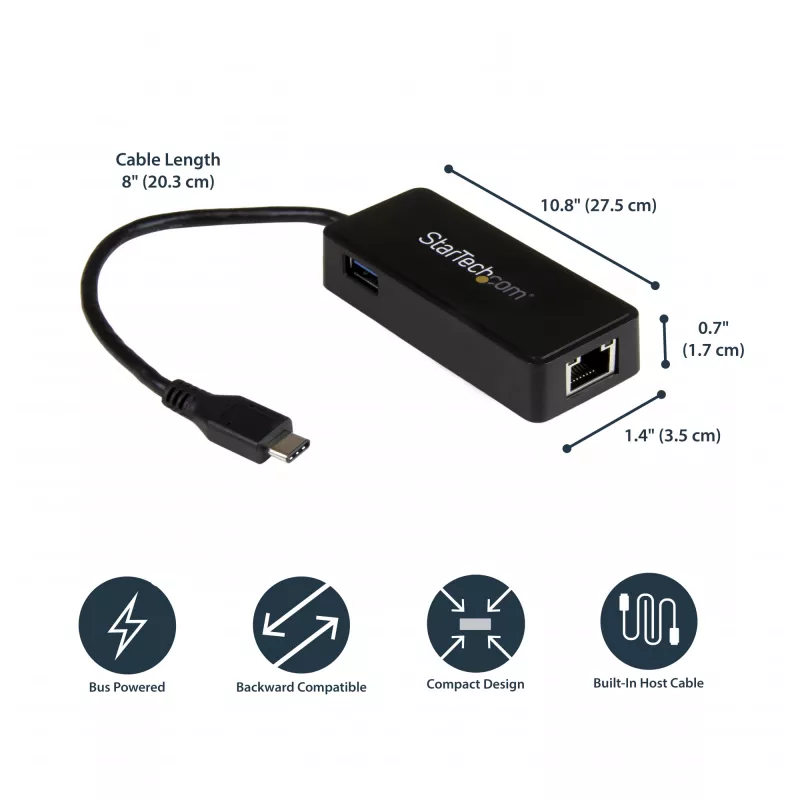 StarTech.com USB-C uz Gigabit tīkla adapteri ar papildu USB 3.0 portu