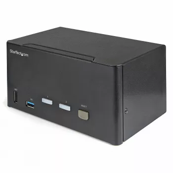 StarTech.com 2 portu trīskāršā monitora DisplayPort KVM slēdzis - 4K 60Hz UHD HDR - galda DP 1.2 KVM ar 2 portu USB 3.0 centrmezglu (5Gbps) un 4x USB 2.0 HID pieslēgvietām, audio - karsto taustiņu pārslēgšana - TAA