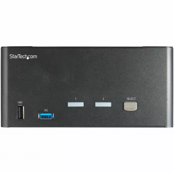 StarTech.com 2 portu trīskāršā monitora DisplayPort KVM slēdzis - 4K 60Hz UHD HDR - galda DP 1.2 KVM ar 2 portu USB 3.0 centrmezglu (5Gbps) un 4x USB 2.0 HID pieslēgvietām, audio - karsto taustiņu pārslēgšana - TAA