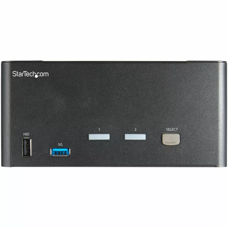 StarTech.com 2 portu trīskāršā monitora DisplayPort KVM slēdzis - 4K 60Hz UHD HDR - galda DP 1.2 KVM ar 2 portu USB 3.0 centrmezglu (5Gbps) un 4x USB 2.0 HID pieslēgvietām, audio - karsto taustiņu pārslēgšana - TAA