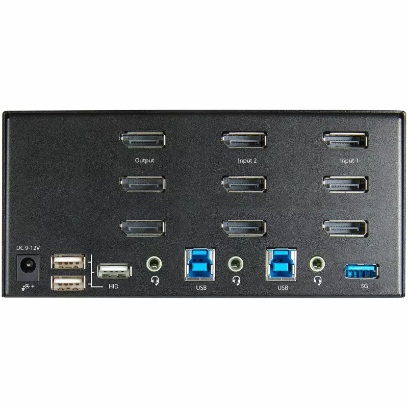 StarTech.com 2 portu trīskāršā monitora DisplayPort KVM slēdzis - 4K 60Hz UHD HDR - galda DP 1.2 KVM ar 2 portu USB 3.0 centrmezglu (5Gbps) un 4x USB 2.0 HID pieslēgvietām, audio - karsto taustiņu pārslēgšana - TAA