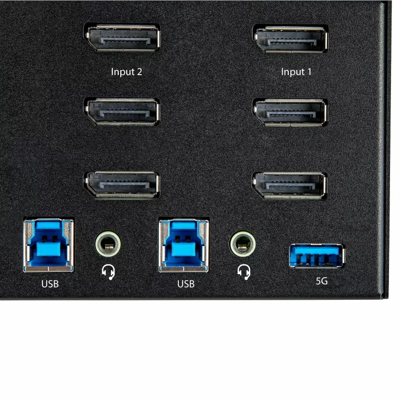 StarTech.com 2 portu trīskāršā monitora DisplayPort KVM slēdzis - 4K 60Hz UHD HDR - galda DP 1.2 KVM ar 2 portu USB 3.0 centrmezglu (5Gbps) un 4x USB 2.0 HID pieslēgvietām, audio - karsto taustiņu pārslēgšana - TAA