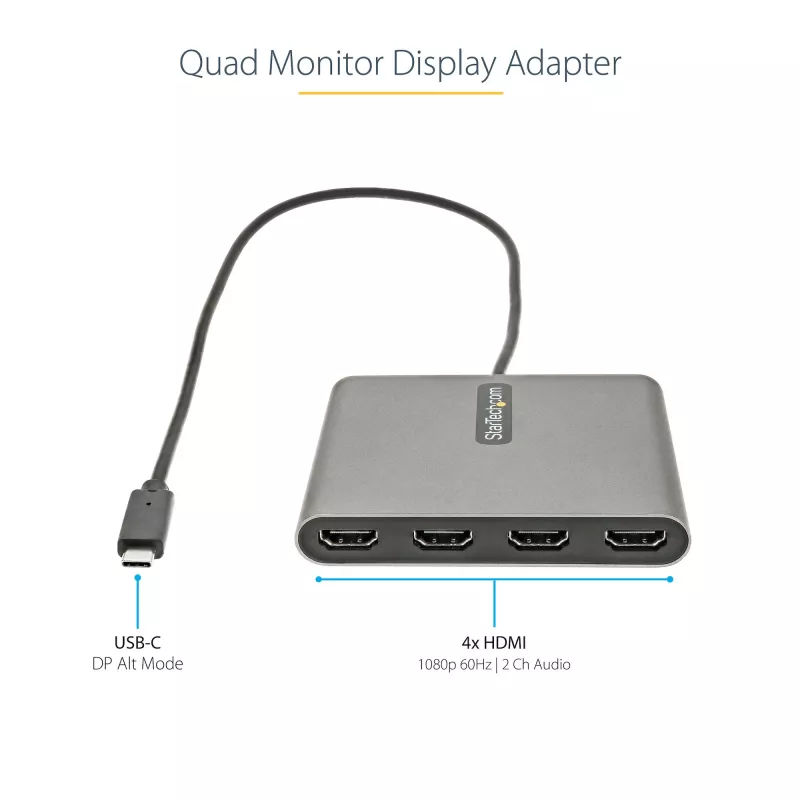StarTech.com USB C uz četru HDMI adapteru, USB-C uz 4x HDMI monitoru pārveidotājs priekš Windows (nav atbalsta macOS/ChromeOS/Linux) - TAA