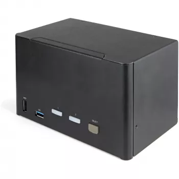 StarTech.com 2 Portu Quad Monitor DisplayPort KVM Slēdzis - 4K 60Hz UHD HDR - Galda 4K DP 1.2 KVM ar 2 Portu USB 3.0 Centrmezglu (5Gbps) un 4x USB 2.0 HID Portiem, Audio - Karstie taustiņi pārslēgšanai - TAA