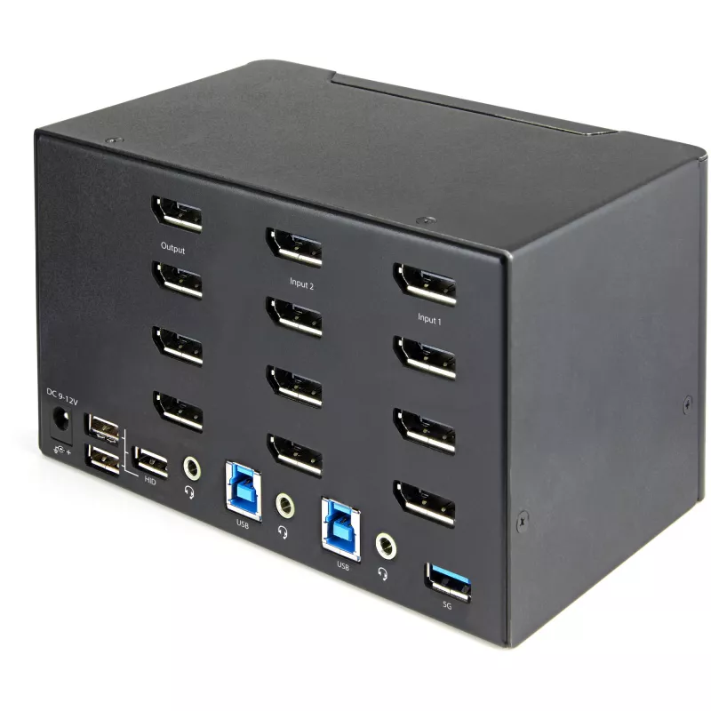 StarTech.com 2 Portu Quad Monitor DisplayPort KVM Slēdzis - 4K 60Hz UHD HDR - Galda 4K DP 1.2 KVM ar 2 Portu USB 3.0 Centrmezglu (5Gbps) un 4x USB 2.0 HID Portiem, Audio - Karstie taustiņi pārslēgšanai - TAA