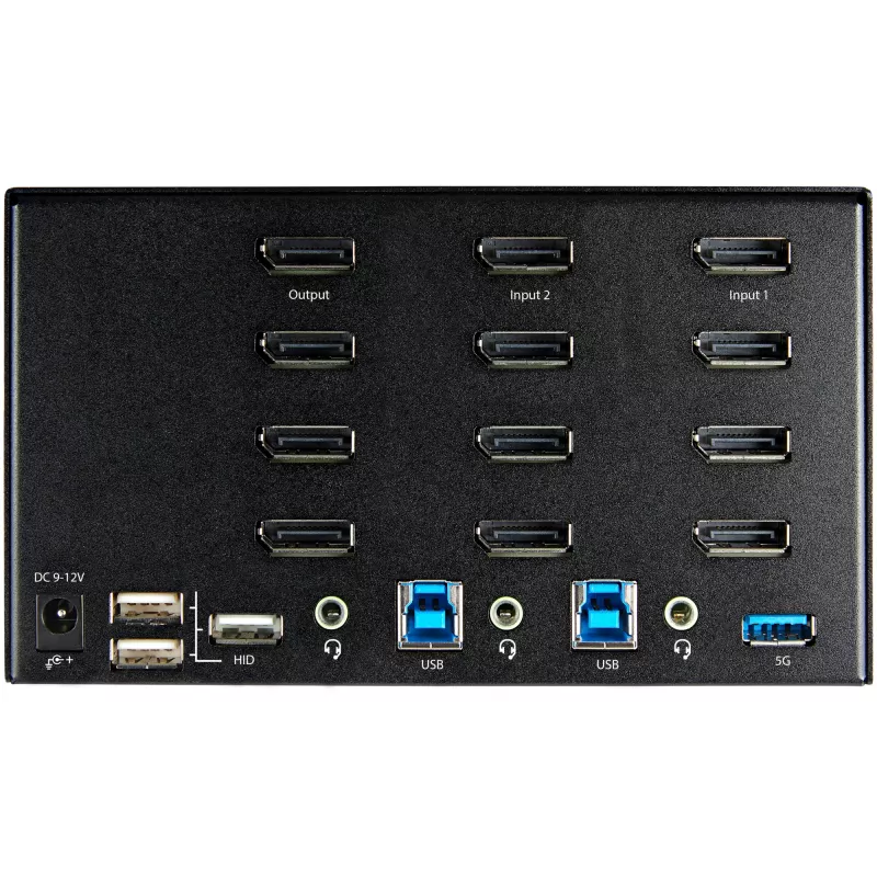 StarTech.com 2 Portu Quad Monitor DisplayPort KVM Slēdzis - 4K 60Hz UHD HDR - Galda 4K DP 1.2 KVM ar 2 Portu USB 3.0 Centrmezglu (5Gbps) un 4x USB 2.0 HID Portiem, Audio - Karstie taustiņi pārslēgšanai - TAA