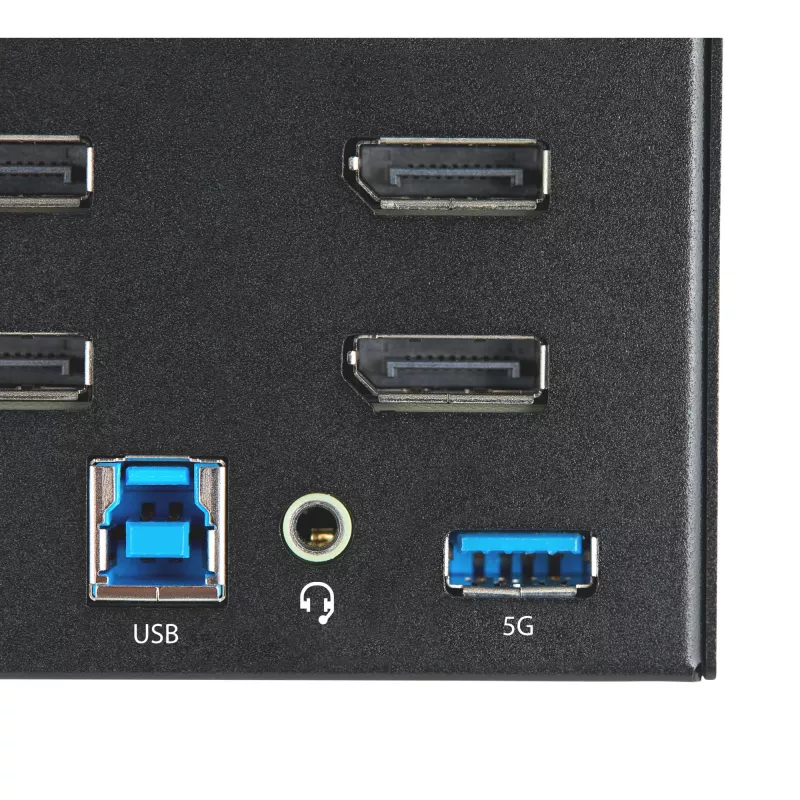 StarTech.com 2 Portu Quad Monitor DisplayPort KVM Slēdzis - 4K 60Hz UHD HDR - Galda 4K DP 1.2 KVM ar 2 Portu USB 3.0 Centrmezglu (5Gbps) un 4x USB 2.0 HID Portiem, Audio - Karstie taustiņi pārslēgšanai - TAA