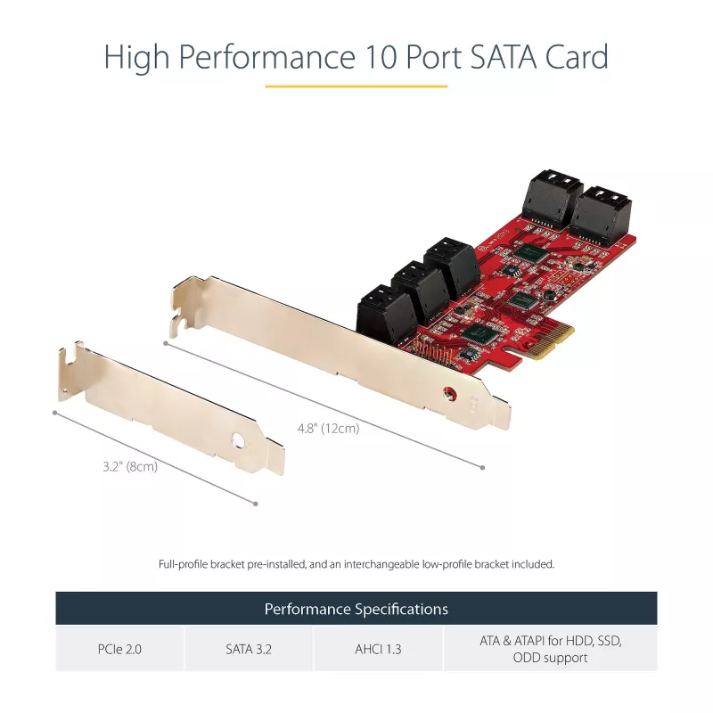 StarTech.com SATA PCIe karte - 10 portu PCIe SATA paplašināšanas karte - 6Gbps - zema/pilna profila - sakrautie SATA savienotāji - ASM1062 Non-Raid - PCI Express uz SATA pārveidotājs/adapteris