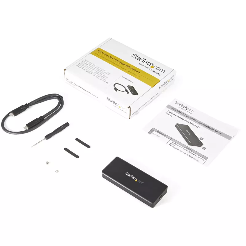 StarTech.com USB-C 10 Gbps M.2 NVMe PCIe SSD korpuss - izturīgs alumīnija ārējais M.2 PCIe M-Key korpuss ar IP67 novērtējumu - 1 GB/s lasīšana/rakstīšana - atbalsta 2230/2242/2260/2280 - TB3 saderīgs - Mac/PC