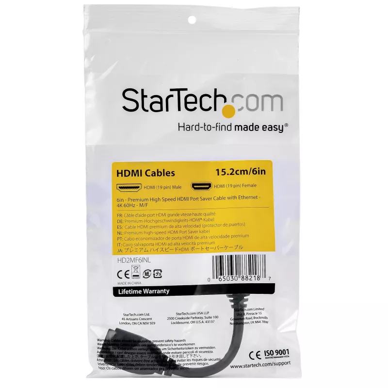 StarTech.com 6 collu (15cm) HDMI porta saudzējošais kabelis - 4K 60Hz ātrgaitas HDMI 2.0 paplašināšanas kabelis ar Ethernet - īss HDMI paplašināšanas kabelis - HDMI vīrišķais pret sievišķo paplašināšanas adaptera vads