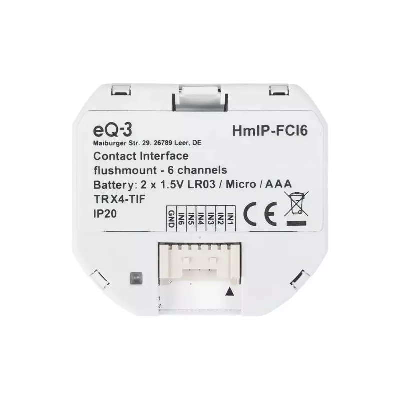 Gaismas slēdzis Homematic IP HmIP-FCI6, balts, pogu vadība, baterija (AAA), IP20, 48.5×15×53 mm