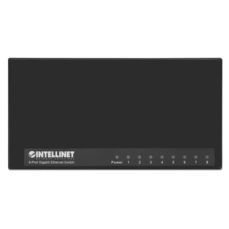 Intellinet 8 portu gigabitu Ethernet komutators, galda izmēra, plastmasas, IEEE 802.3az (energoefektīvs Ethernet), melns