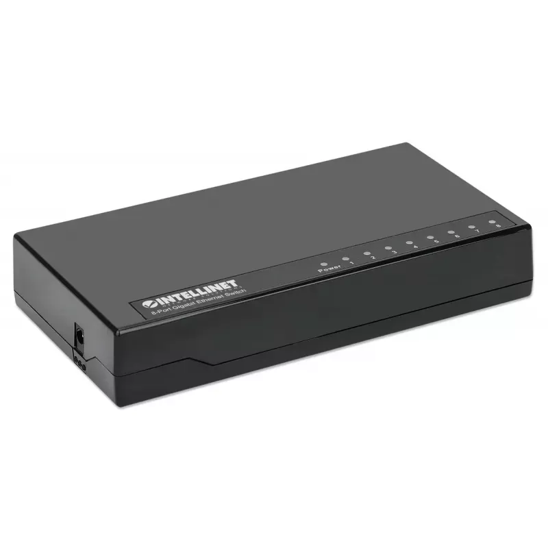 Intellinet 8 portu gigabitu Ethernet komutators, galda izmēra, plastmasas, IEEE 802.3az (energoefektīvs Ethernet), melns