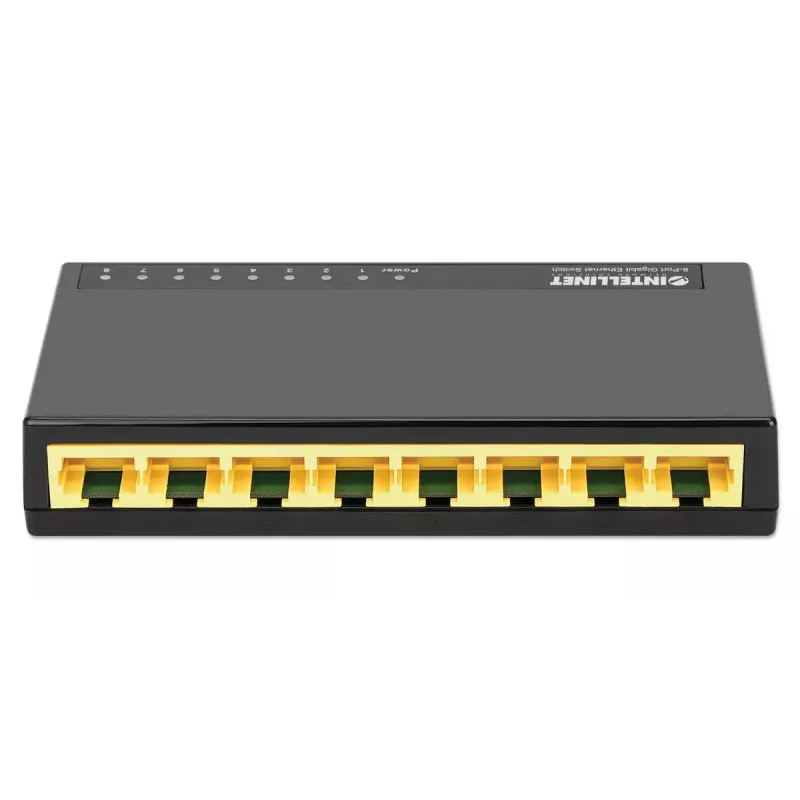 Intellinet 8 portu gigabitu Ethernet komutators, galda izmēra, plastmasas, IEEE 802.3az (energoefektīvs Ethernet), melns