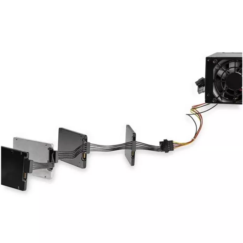 StarTech.com 4x SATA barošanas sadalītāja adaptera kabelis, SATA 15 kontaktu, 4 x SATA, 0,4 m, vīrišķais, sievišķā, melns