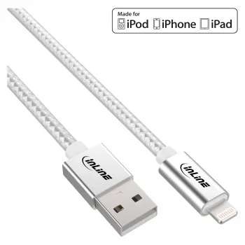 InLine Lightning USB kabelis, iPad, iPhone, iPod, sudraba/alumīnija 2m MFi sertificēts