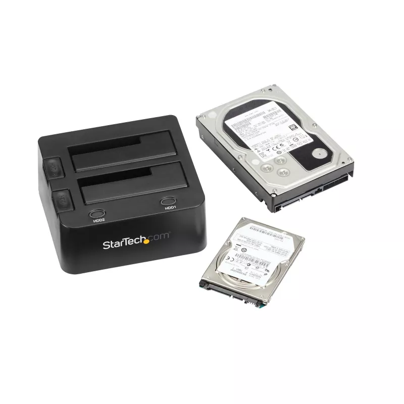 StarTech.com Dual-Bay USB 3.0 uz SATA cietā diska dokstacija, USB cietā diska dokstacija, ārējā 2.5/3.5 collu SATA I/II/III SSD/HDD dokstacija, karstās nomaiņas cietā diska nodalījums, augšējā ielāde