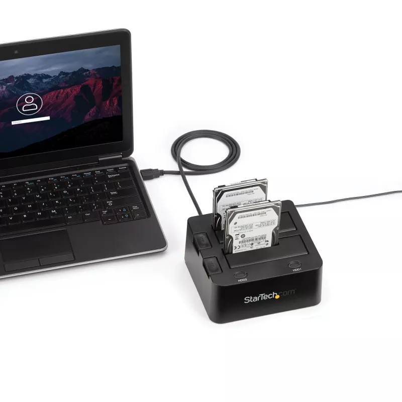 StarTech.com Dual-Bay USB 3.0 uz SATA cietā diska dokstacija, USB cietā diska dokstacija, ārējā 2.5/3.5 collu SATA I/II/III SSD/HDD dokstacija, karstās nomaiņas cietā diska nodalījums, augšējā ielāde