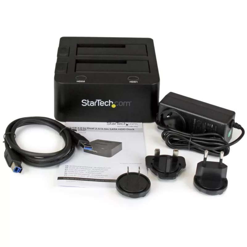 StarTech.com Dual-Bay USB 3.0 uz SATA cietā diska dokstacija, USB cietā diska dokstacija, ārējā 2.5/3.5 collu SATA I/II/III SSD/HDD dokstacija, karstās nomaiņas cietā diska nodalījums, augšējā ielāde