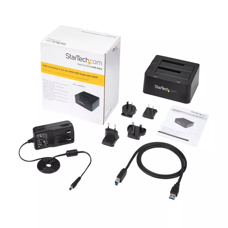 StarTech.com Dual-Bay USB 3.0 uz SATA cietā diska dokstacija, USB cietā diska dokstacija, ārējā 2.5/3.5 collu SATA I/II/III SSD/HDD dokstacija, karstās nomaiņas cietā diska nodalījums, augšējā ielāde