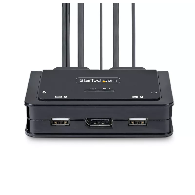 StarTech.com 2 portu hibrīda USB-C DisplayPort kabeļa KVM slēdzis, 4K 60Hz, kompakts KVM ar 6 pēdu/1,8 m USB-A/DisplayPort/audio un 4 pēdu/1,2 m USB-C integrētiem resursdatora kabeļiem, ar kopnes barošanu - tālvadības spiedpoga/karsto taustiņu pārslēgšana