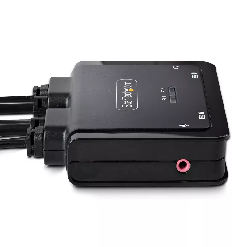 StarTech.com 2 portu hibrīda USB-C DisplayPort kabeļa KVM slēdzis, 4K 60Hz, kompakts KVM ar 6 pēdu/1,8 m USB-A/DisplayPort/audio un 4 pēdu/1,2 m USB-C integrētiem resursdatora kabeļiem, ar kopnes barošanu - tālvadības spiedpoga/karsto taustiņu pārslēgšana