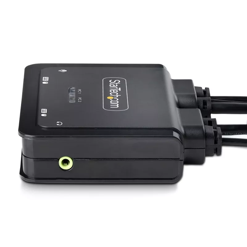StarTech.com 2 portu hibrīda USB-C DisplayPort kabeļa KVM slēdzis, 4K 60Hz, kompakts KVM ar 6 pēdu/1,8 m USB-A/DisplayPort/audio un 4 pēdu/1,2 m USB-C integrētiem resursdatora kabeļiem, ar kopnes barošanu - tālvadības spiedpoga/karsto taustiņu pārslēgšana