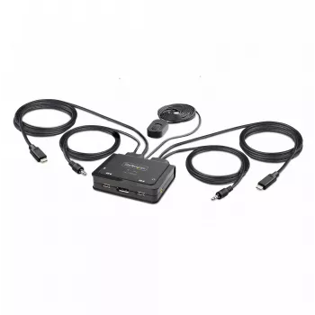 StarTech.com 2-Port USB-C kabelis KVM Switch, 4K 60Hz DisplayPort Output, Compact KVM with 4ft/1.2m USB Type-C/Audio Integrated Cables, Bus Powered - Remote Push-Button/Hotkey Switching