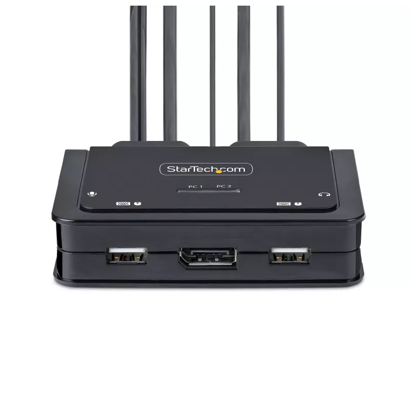 StarTech.com 2-Port USB-C kabelis KVM Switch, 4K 60Hz DisplayPort Output, Compact KVM with 4ft/1.2m USB Type-C/Audio Integrated Cables, Bus Powered - Remote Push-Button/Hotkey Switching