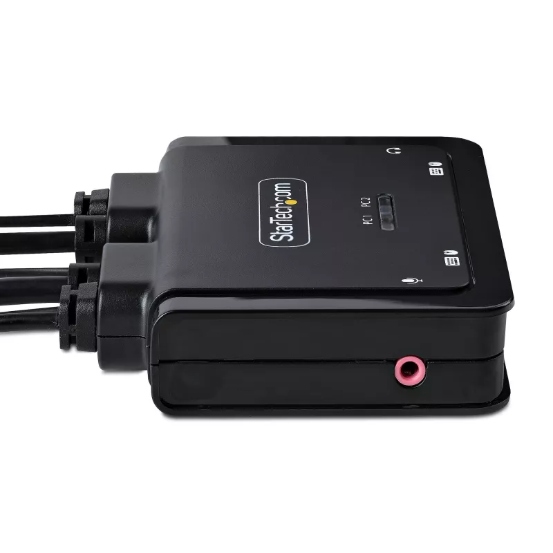 StarTech.com 2-Port USB-C kabelis KVM Switch, 4K 60Hz DisplayPort Output, Compact KVM with 4ft/1.2m USB Type-C/Audio Integrated Cables, Bus Powered - Remote Push-Button/Hotkey Switching