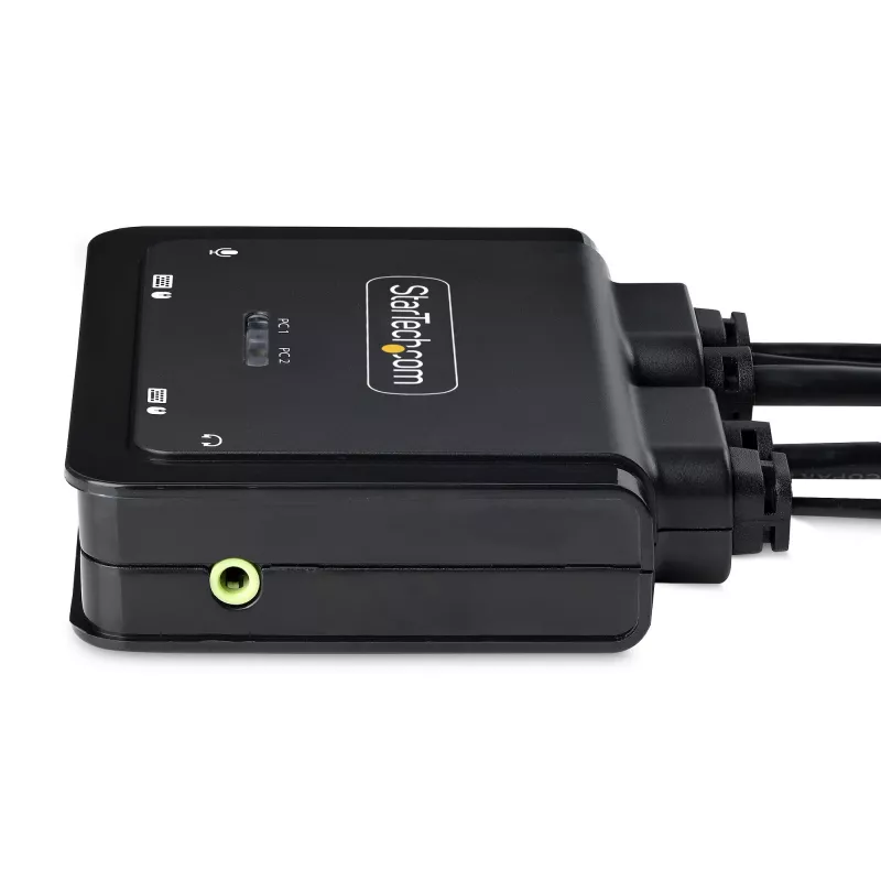 StarTech.com 2-Port USB-C kabelis KVM Switch, 4K 60Hz DisplayPort Output, Compact KVM with 4ft/1.2m USB Type-C/Audio Integrated Cables, Bus Powered - Remote Push-Button/Hotkey Switching