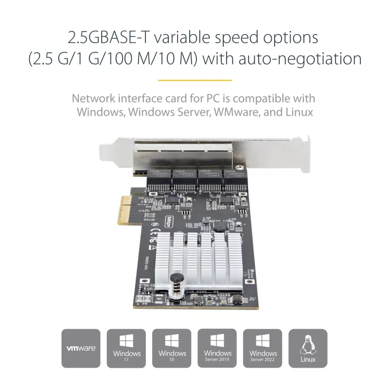 StarTech.com 4 portu 2,5 Gbps NBASE-T PCIe tīkla karte, Intel I225-V, četru portu datora tīkla karte, vairāku gigabitu NIC, PCI Express servera LAN karte, galddatora Ethernet saskarne