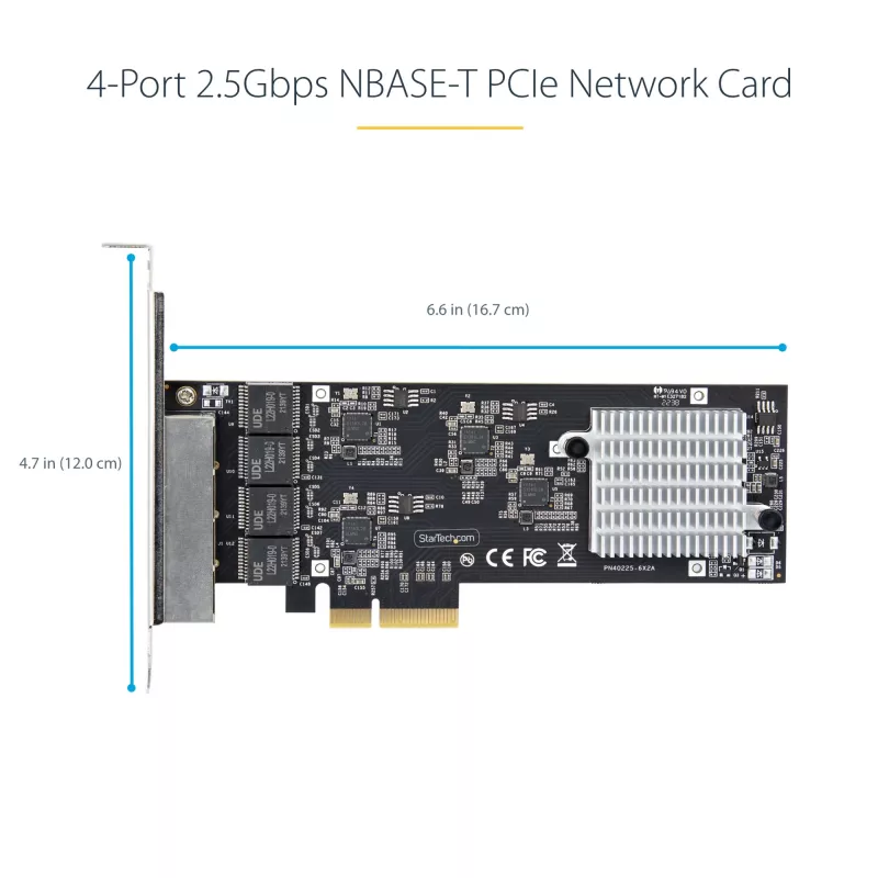 StarTech.com 4 portu 2,5 Gbps NBASE-T PCIe tīkla karte, Intel I225-V, četru portu datora tīkla karte, vairāku gigabitu NIC, PCI Express servera LAN karte, galddatora Ethernet saskarne