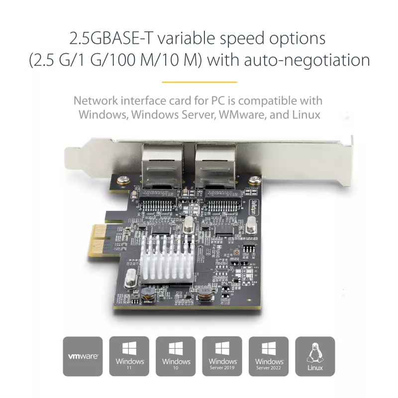 StarTech.com 2 portu 2,5 Gbps NBASE-T PCIe tīkla karte, Intel I225-V, divu portu datora tīkla karte, Multi-Gigabit NIC, PCI Express servera LAN karte, galddatora Ethernet saskarne