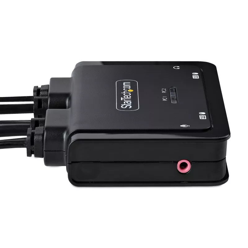 StarTech.com 2 portu hibrīda USB-C HDMI kabeļa KVM slēdzis, 4K 60Hz, kompakts KVM ar 1,8 m USB-A/HDMI/audio un 1,2 m USB-C integrētiem resursdatora kabeļiem, barošana no kopnes - tālvadības poga/karsto taustiņu pārslēgšana
