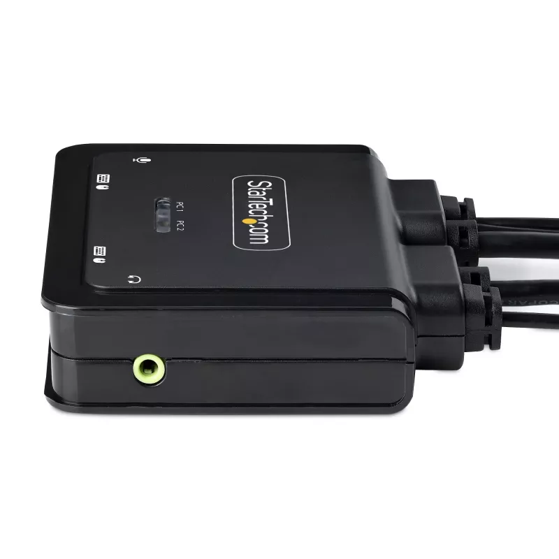 StarTech.com 2 portu hibrīda USB-C HDMI kabeļa KVM slēdzis, 4K 60Hz, kompakts KVM ar 1,8 m USB-A/HDMI/audio un 1,2 m USB-C integrētiem resursdatora kabeļiem, barošana no kopnes - tālvadības poga/karsto taustiņu pārslēgšana