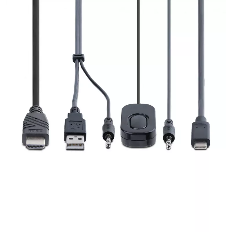 StarTech.com 2 portu hibrīda USB-C HDMI kabeļa KVM slēdzis, 4K 60Hz, kompakts KVM ar 1,8 m USB-A/HDMI/audio un 1,2 m USB-C integrētiem resursdatora kabeļiem, barošana no kopnes - tālvadības poga/karsto taustiņu pārslēgšana
